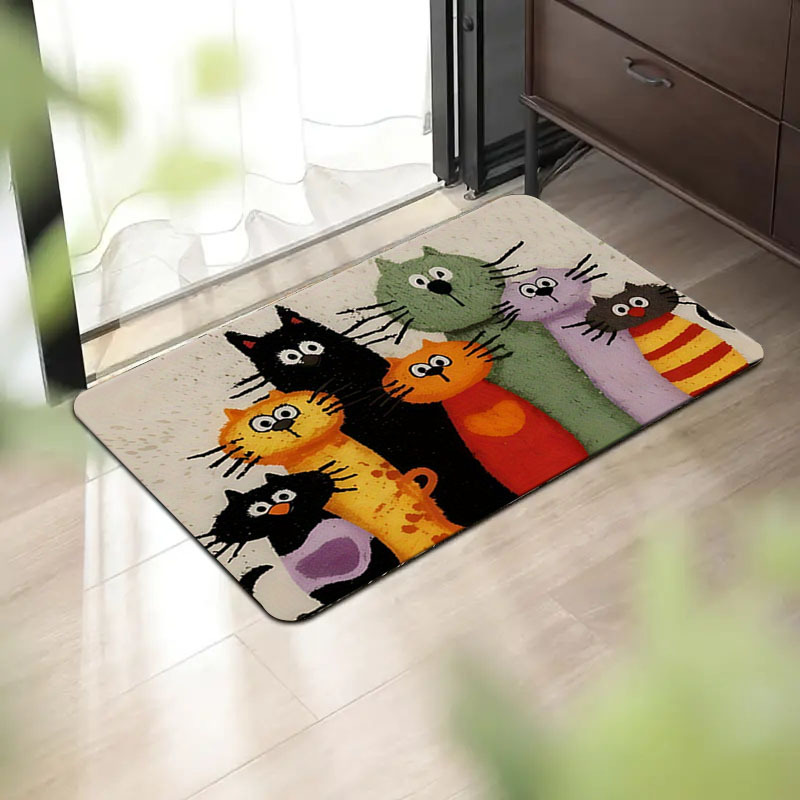 TEMU 1pc Of Humorous And Colorful Cartoon Cat Door Mat - Made Of High-quality Flannel Fabric, Soft And Comfortable, Washable, Suitable For Decorating