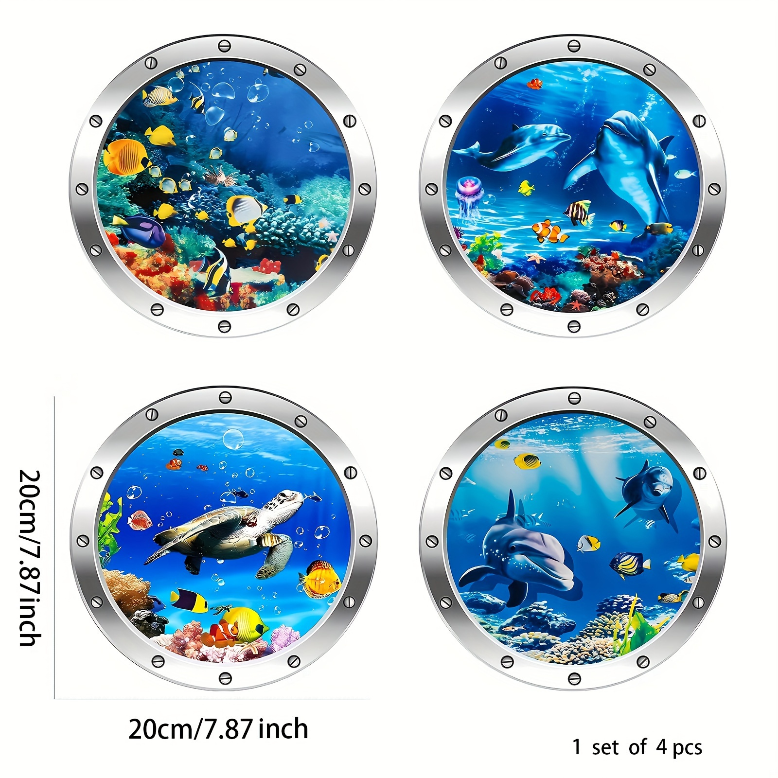 4pcs Self-adhesive 3d Ocean Wall Stickers, Cartoon Sea Creature Pvc Decals, Reusable Glitter Bathroom Decor With Matte End, Irregular Anime-shaped For Plastic Surfaces