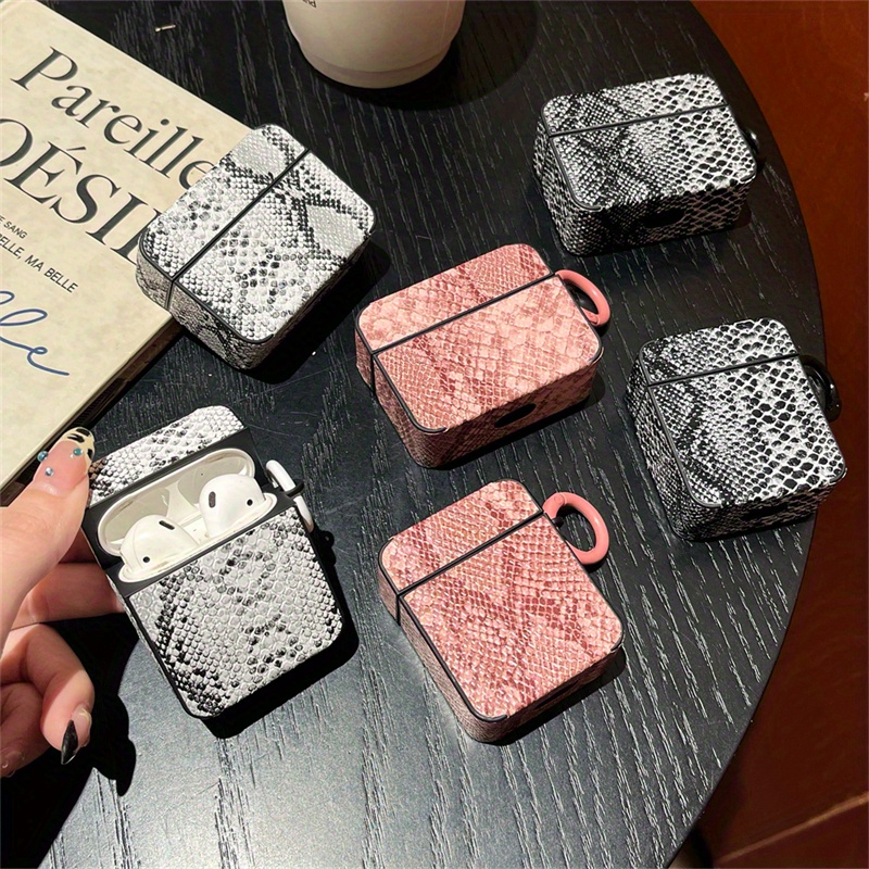 TPU Protective Case for Apple for airpods 4/4 Noise Reduction, Pro/Pro2 Compatible, Simple Solid Color Snake Skin Pattern, for New 4th Gen/New 3rd Gen Wireless Headphones, with Keychain Hook