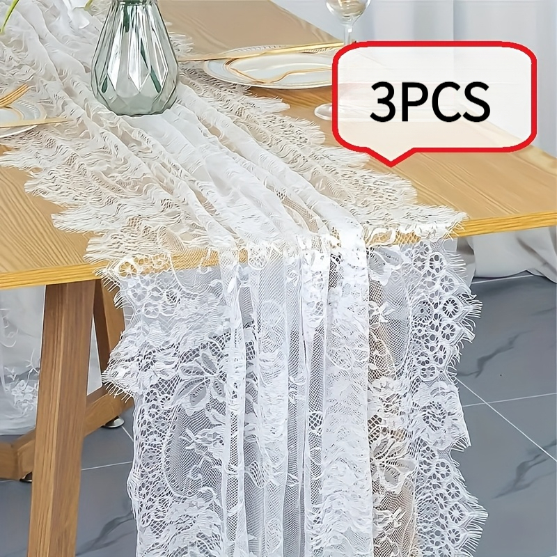 Image of 3pcs Vintage Lace Table Runners - Handmade Bohemian Style Lace Table Covers - Suitable For Weddings, Engagements, And Celebrations - Fit For Decor - Perfect Gift For Home Decoration Enthusiasts