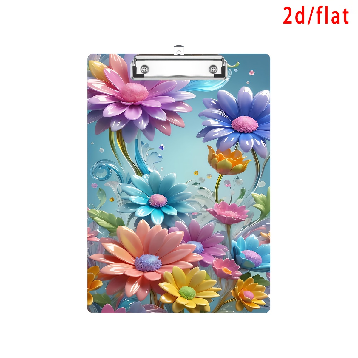 TEMU A 2d/flat Printed Multicolor Floral Acrylic Clipboard With Silvery Hook - A3/a4/a5 Standard Size Portable Writing Board, Nursing Clipboard, Work