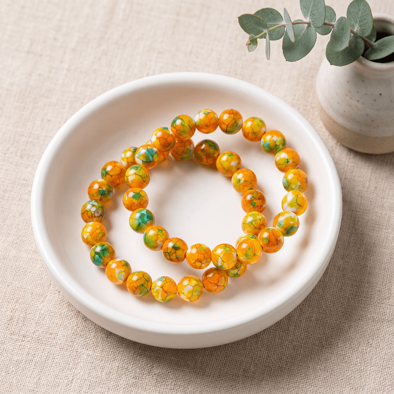 2pcs Orange-Yellow Rutilated Quartz Wealth Bracelets