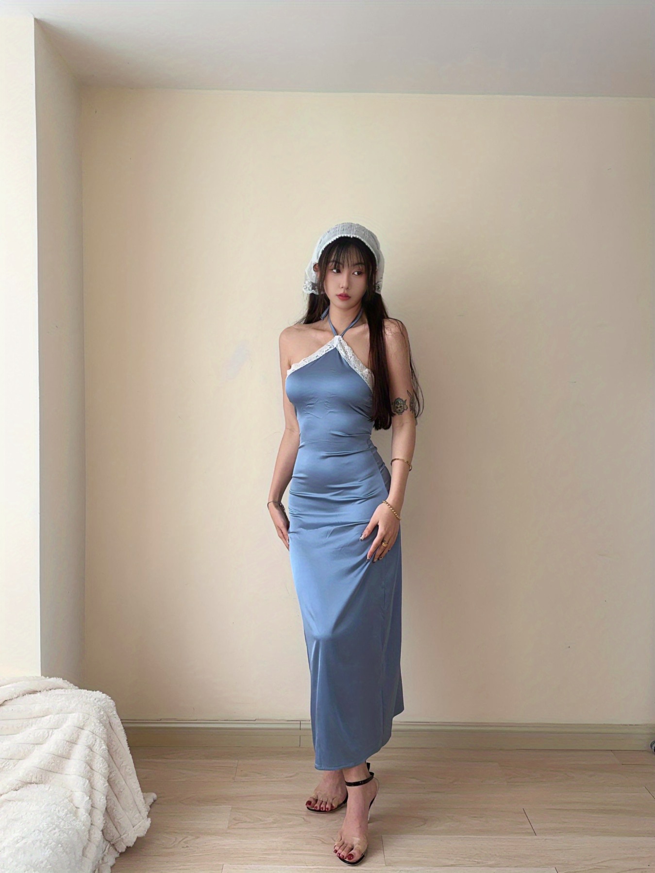 womens lace trim halter neck bodycon dress - Temu Mauritius