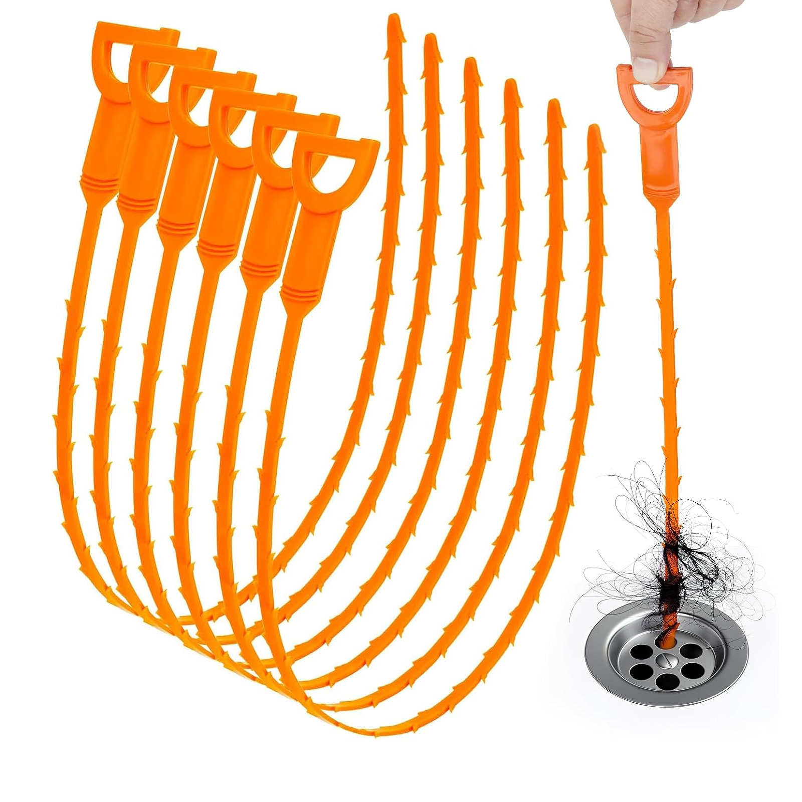 Image of 6pcs Drain Cleaning Kit, -style Drain Auger, Shower Drain Cleaner, Drain Auger For Removing Hair, Suitable For Showers, Kitchen Sinks, Bathtubs, And Bathrooms