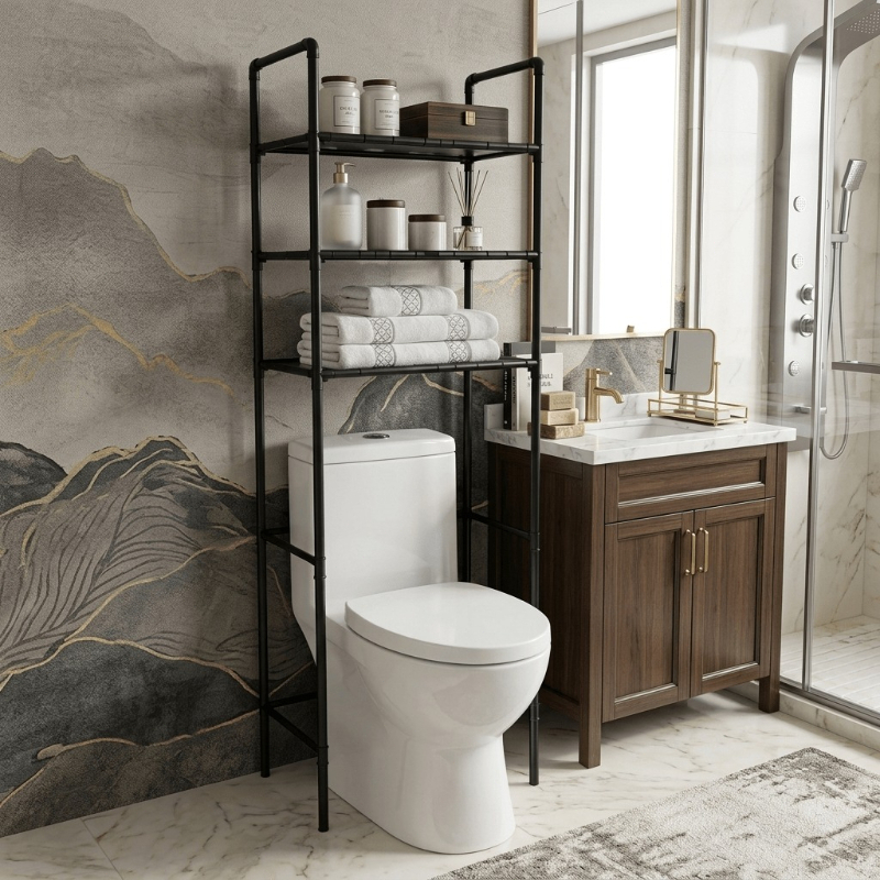 TEMU Storage Rack, Perfect For Holding Bath Towels And Towels In The Bathroom, Eliminating Clutter With Click. The Elevated Design Maximizes Vertical