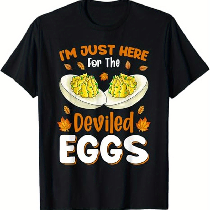 

1pc Unisex T- "i'm For The Deviled " - Pattern, Regular Fit, Round , , Suitable , Adult - For Halloween, , Christmas Gifts