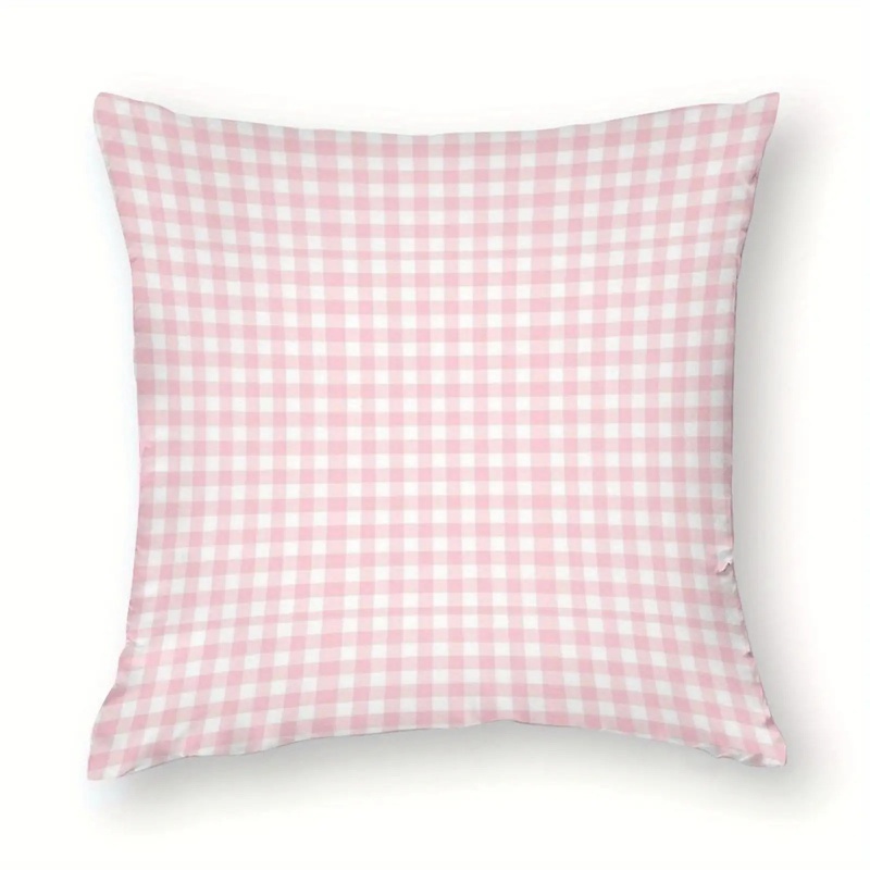 TEMU 1pc Pink Gingham Check Throw Pillow Cases, -sided Print Polyester No Insert For Sofa Living Room Bedroom Outdoor Spring Summer Thanksgiving