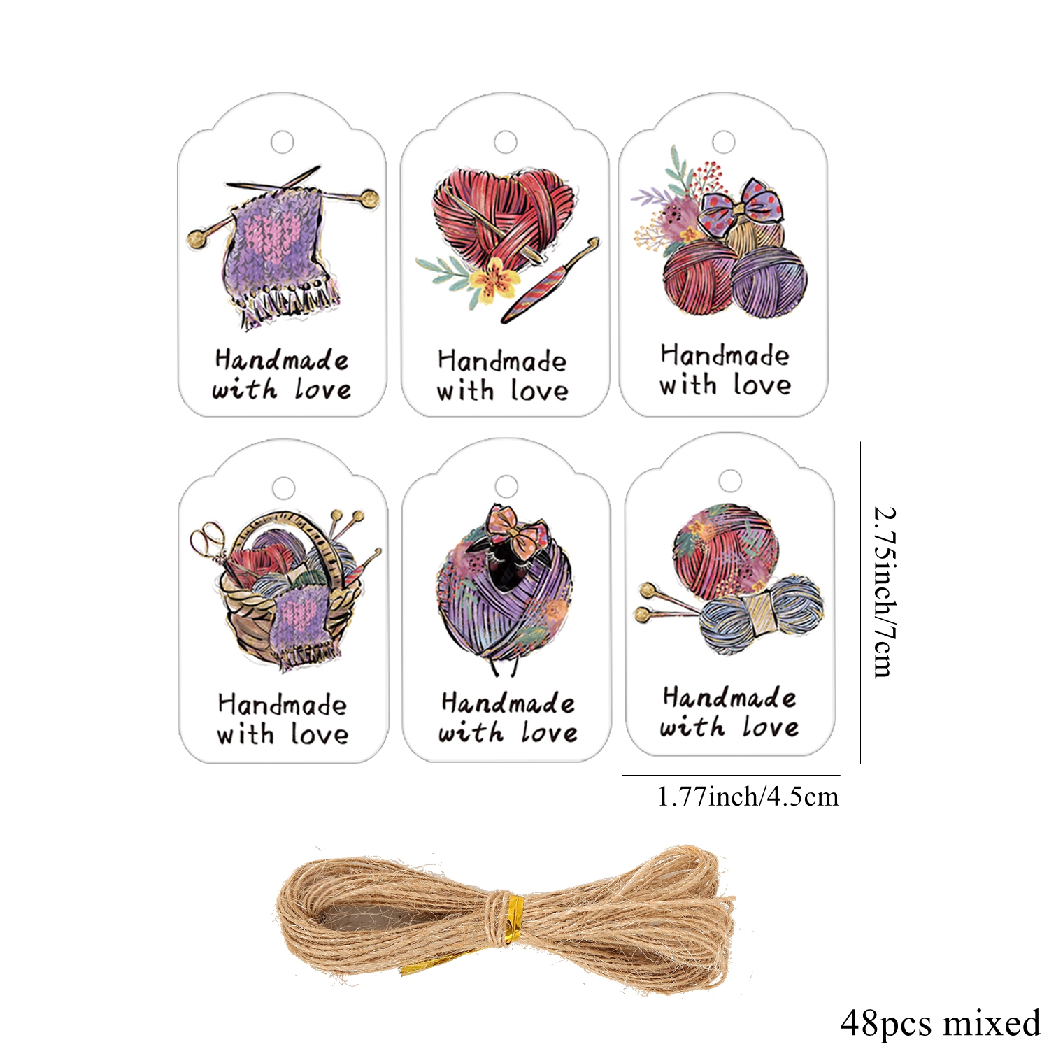 TEMU 48pcs Vintage Yarn Paper Tags Yarn Ball With A Crochet Hook For Knitting Gifts Wrapping, Handmade Textile Presents Junk Journal Decor, Diy Craft
