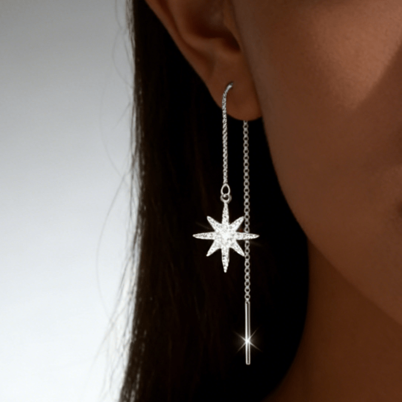 2pcs Exquisite Octagonal Star Tassel Earrings, Elegant