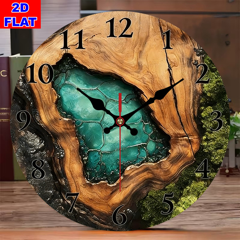 TEMU 2d Plane. 1pc. Natural Wood Grain Resin Themed Wall Clock, Silent Decorative Clock, Clock, Suitable For Bedroom, Living Room, Office Decoration,