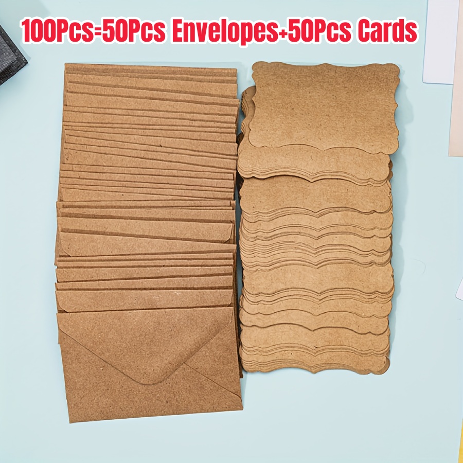 TEMU 100pcs(50 Envelopes + 50 Greeting Cards)creative Paper Envelope And Gift Card Set With Vintage Envelopes, Featuring Blank Wavy Lace For