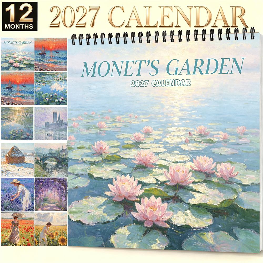 TEMU 1pc, 2027 ' Wall Calendar 8.3 X 8.3 Inch Water Lily For Art Calendar Monthly View Home Office Wall Decor Gift For Christmas Halloween New Year