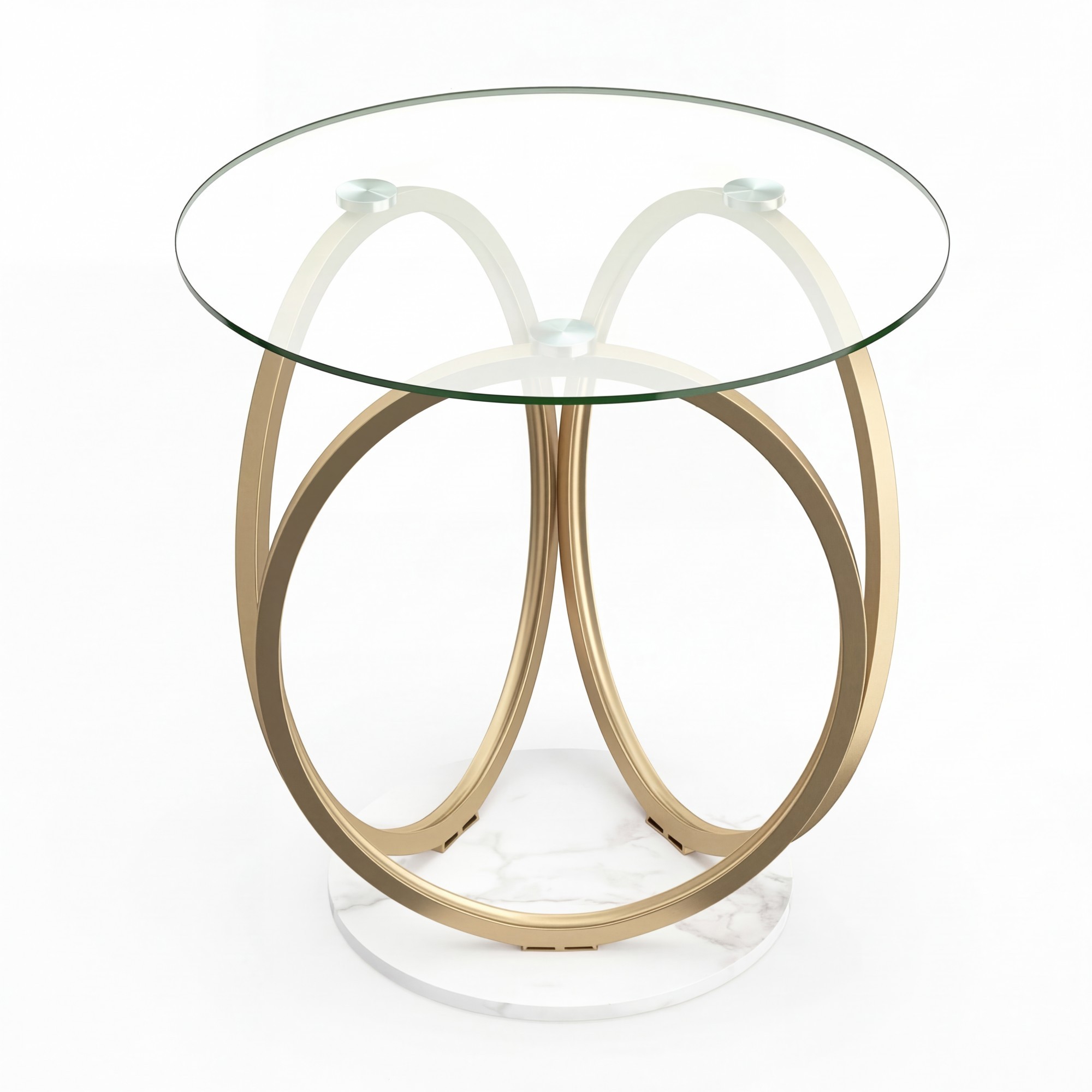 Image of Round Glass Coffee Table, Modern Center Table With Geometric Golden Frame, Accent Circle Tea Table, Minimalist Cocktail Table For Living Room, Home Office, Small Spaces, 60 X 60 X 61.5cm
