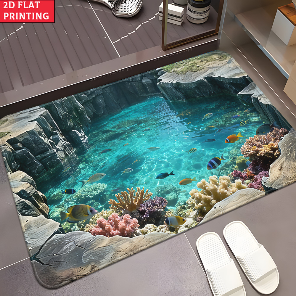 TEMU 2d Flat, 1pc Non-slip Tropical Print Bath Rug Suitable For Bedroom, Living Room, Camping & Outdoor - Thick Absorbent Machine Washable Microfiber