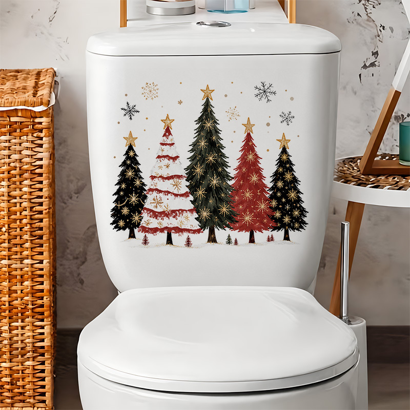 TEMU 1 autocollant de toilette motif étoile arbre de Noël, autocollant de réservoir, décoration de salle de bain, autocollant de toilette amusant,