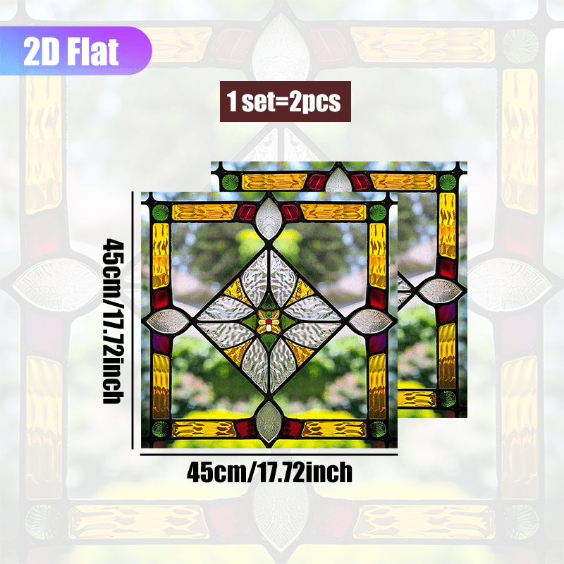 TEMU 2d Flat, 2pcs Vintage Decorative Window Film Stickers, 2d Flat Geometric Pattern Window Decals, Pvc Static Cling Adhesive-free Decorative Window