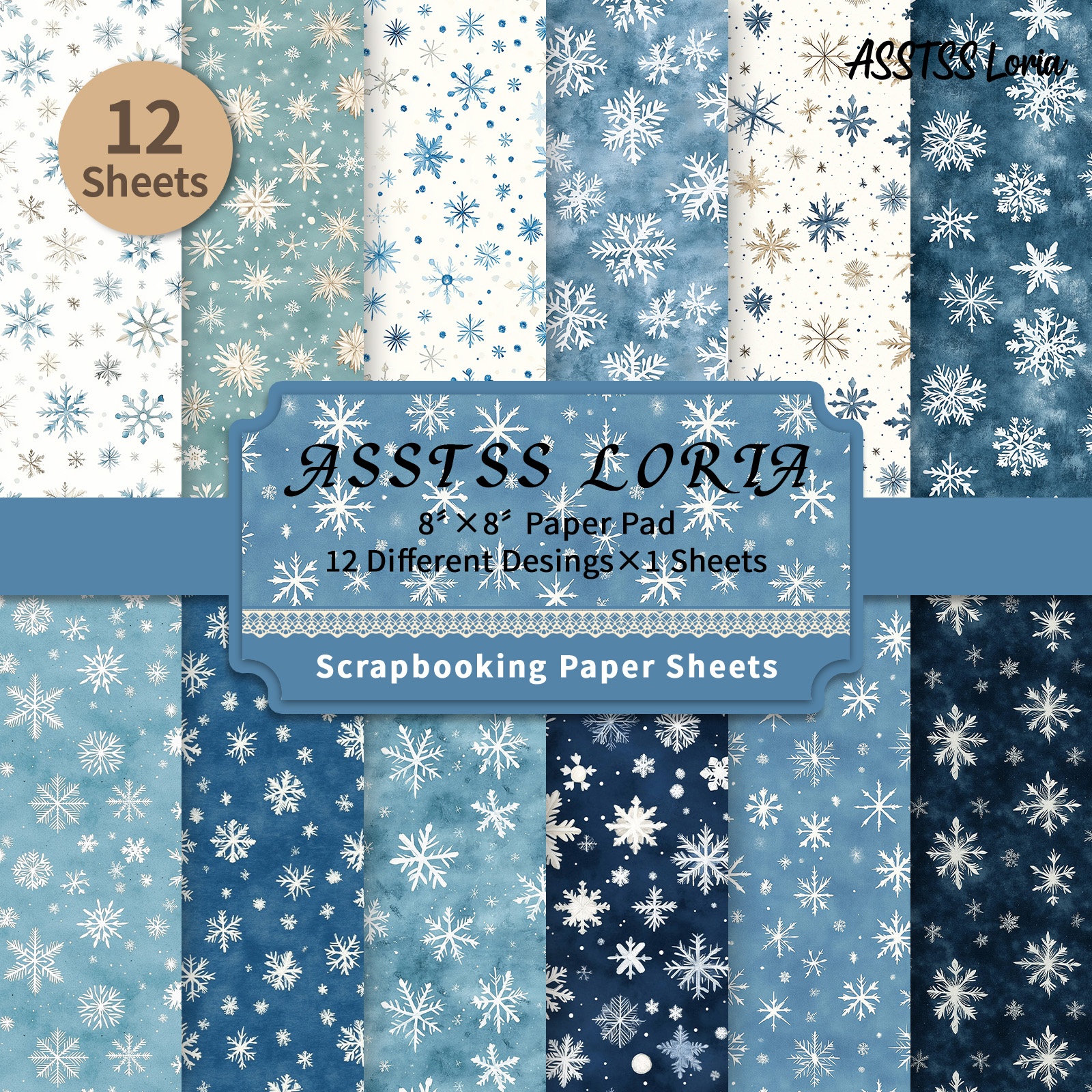 TEMU Bloc de papier de scrapbooking ASSTSS Loria 12 feuilles 8*8 pouces, fournitures de papier de support à de neige , papier cartonné épais pour