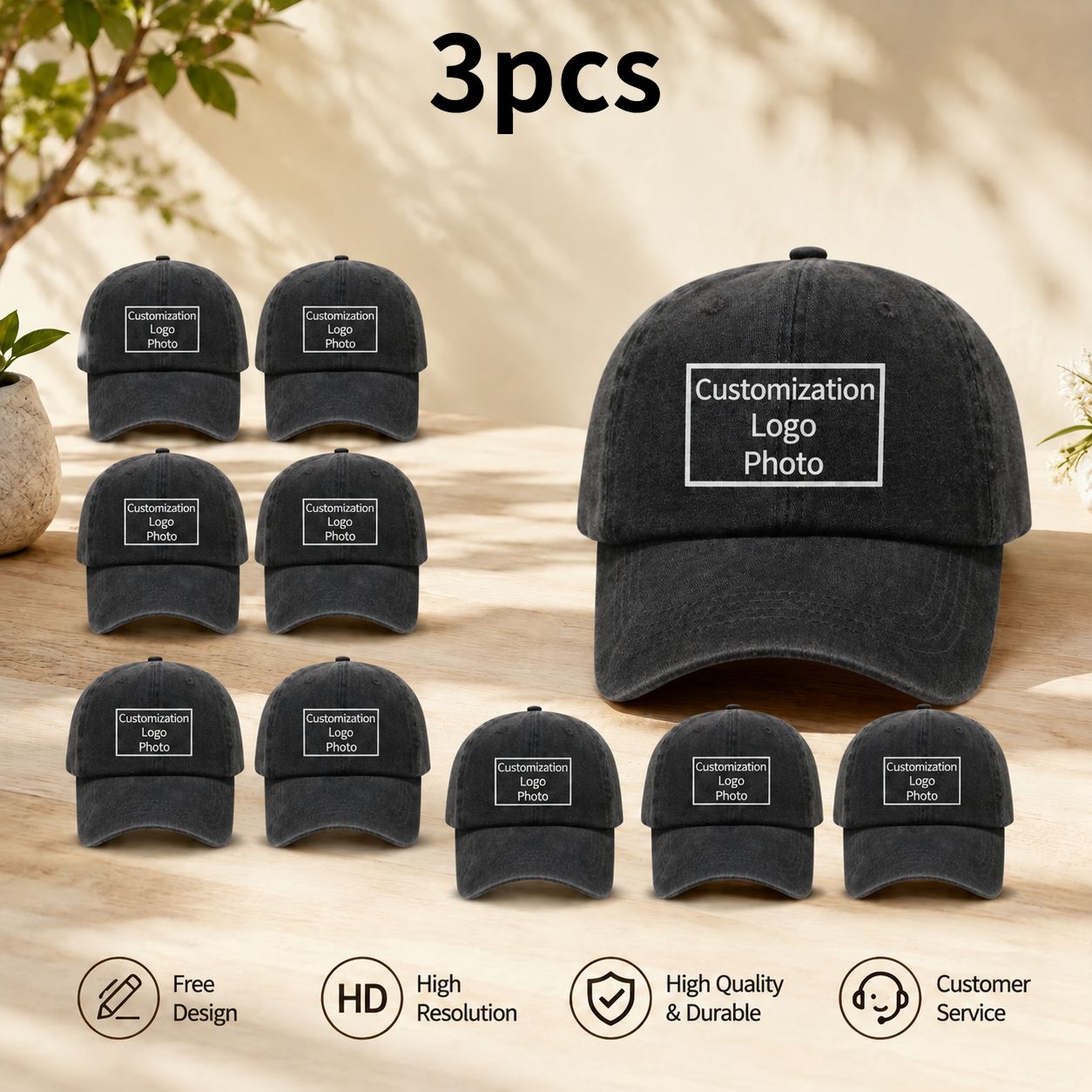 TEMU 3pcs Personalized Custom Hats, Customizable With Name/text/logo Vintage Distressed Style, Unisex Baseball Cap, Cool Curved Brim Hat For Outdoor