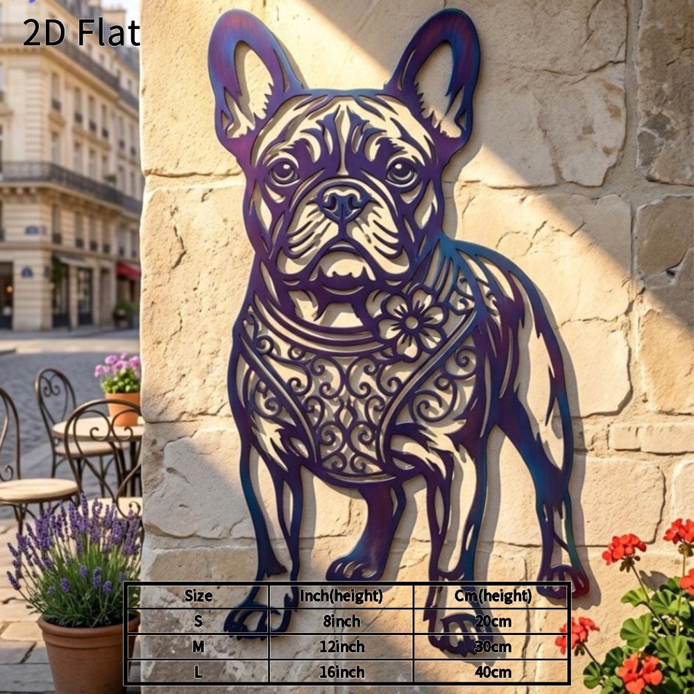 TEMU 2d Flat - 1pc French Bulldog Metal Wall Art 2d Flat Unique Durable Plaque Garden Decor Statue Gift For Dog Lovers Birthday Housewarming Indoor
