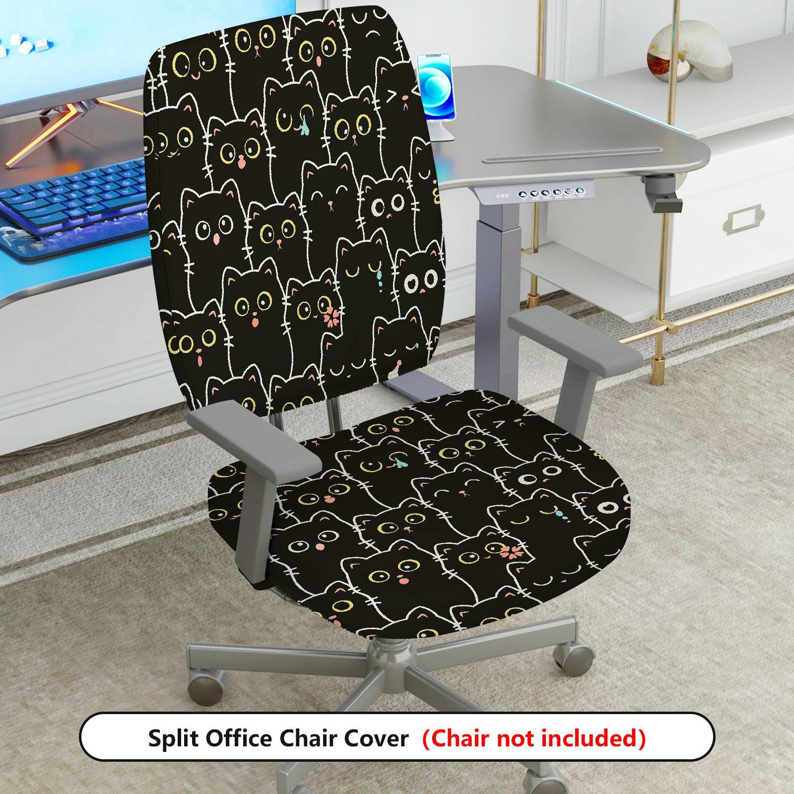 TEMU Juego de 2 Adorables Fundas Elásticas con Diseño de Gato Negro para Sillas de Oficina (Silla No Incluida), para Mesas y Sillas Giratorias con