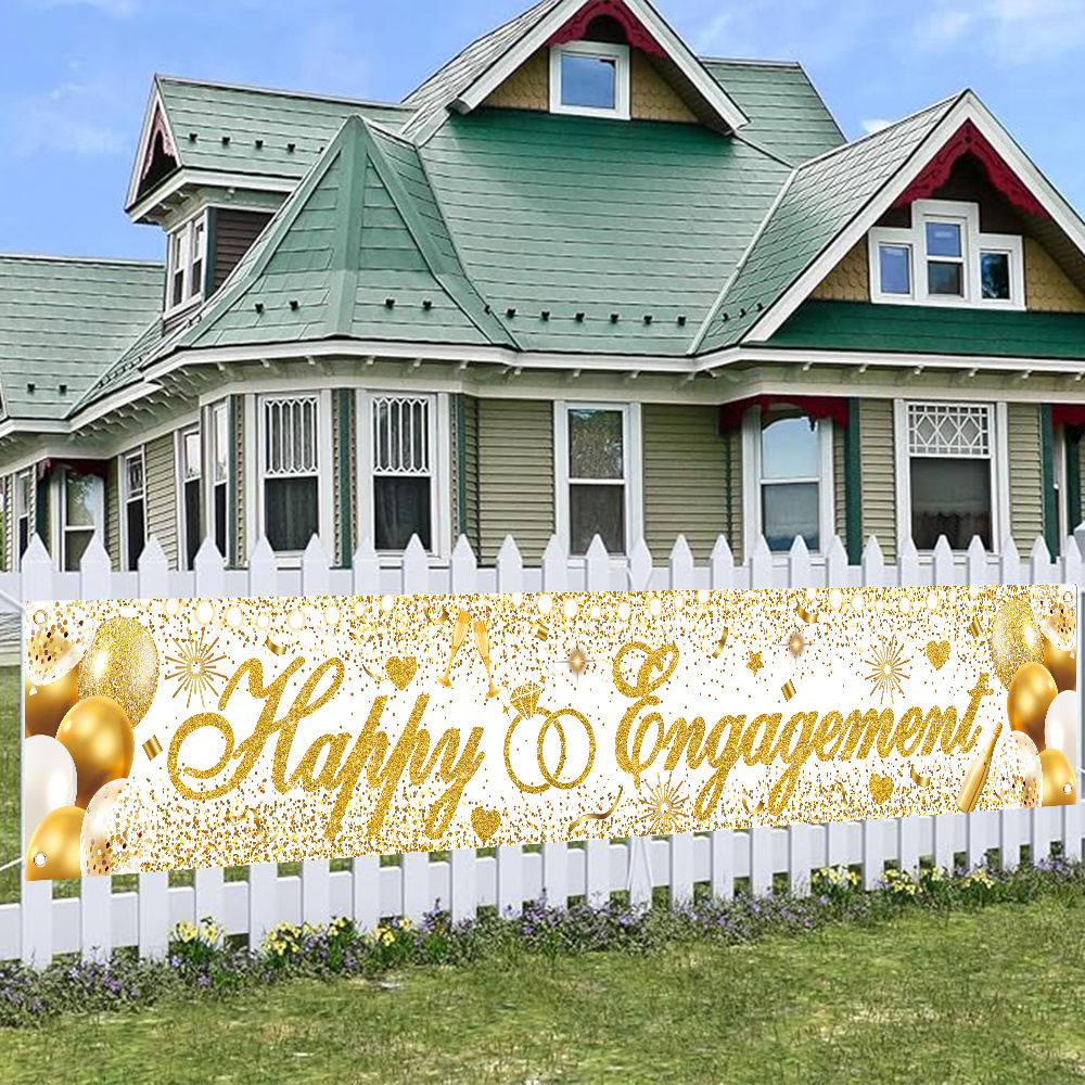 

1pc Happy Engagement Polyester Banner - Multipurpose Carnival Theme Decoration For Wedding & Bridal Shower, Universal Holiday Indoor/outdoor Sign, No Electricity Needed, Garden & Entryway Decor