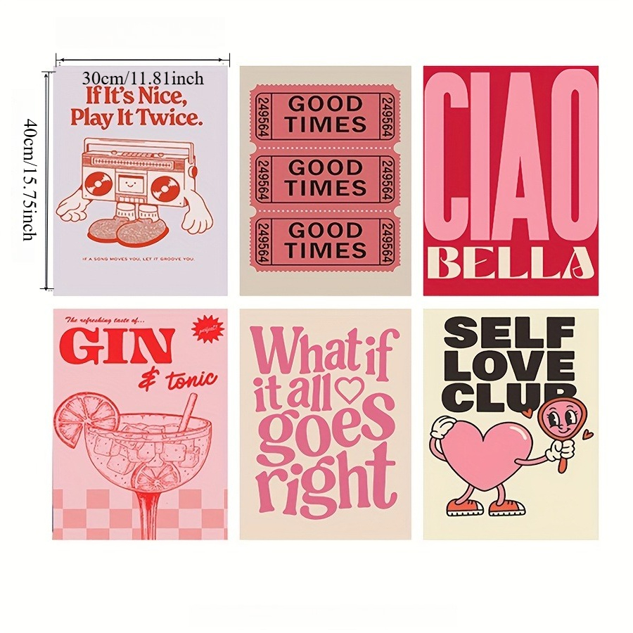 A Set Of 6 Simple Cartoon Printed Canvas Wall Art Posters, Home Decor Paintings For Living Room And Bedroom