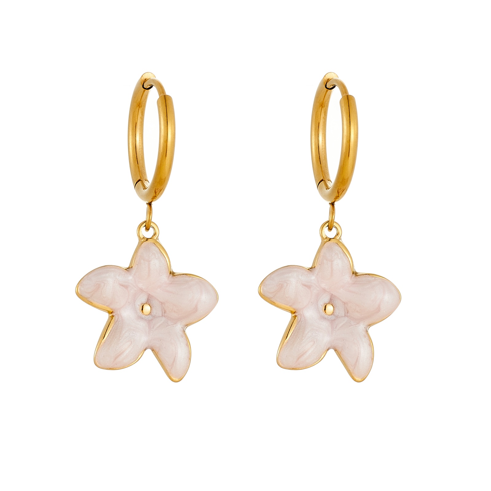 Cute Trendy Enamel Flower 18k Plated Hoop Earrings