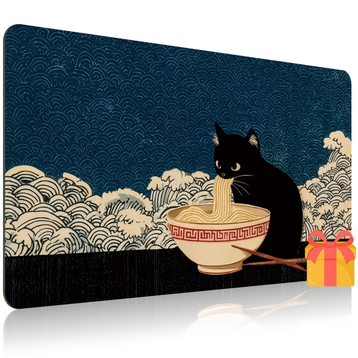 Japanese Style Black Cat Ramen Pattern Card Game Mat, TCG Accessory