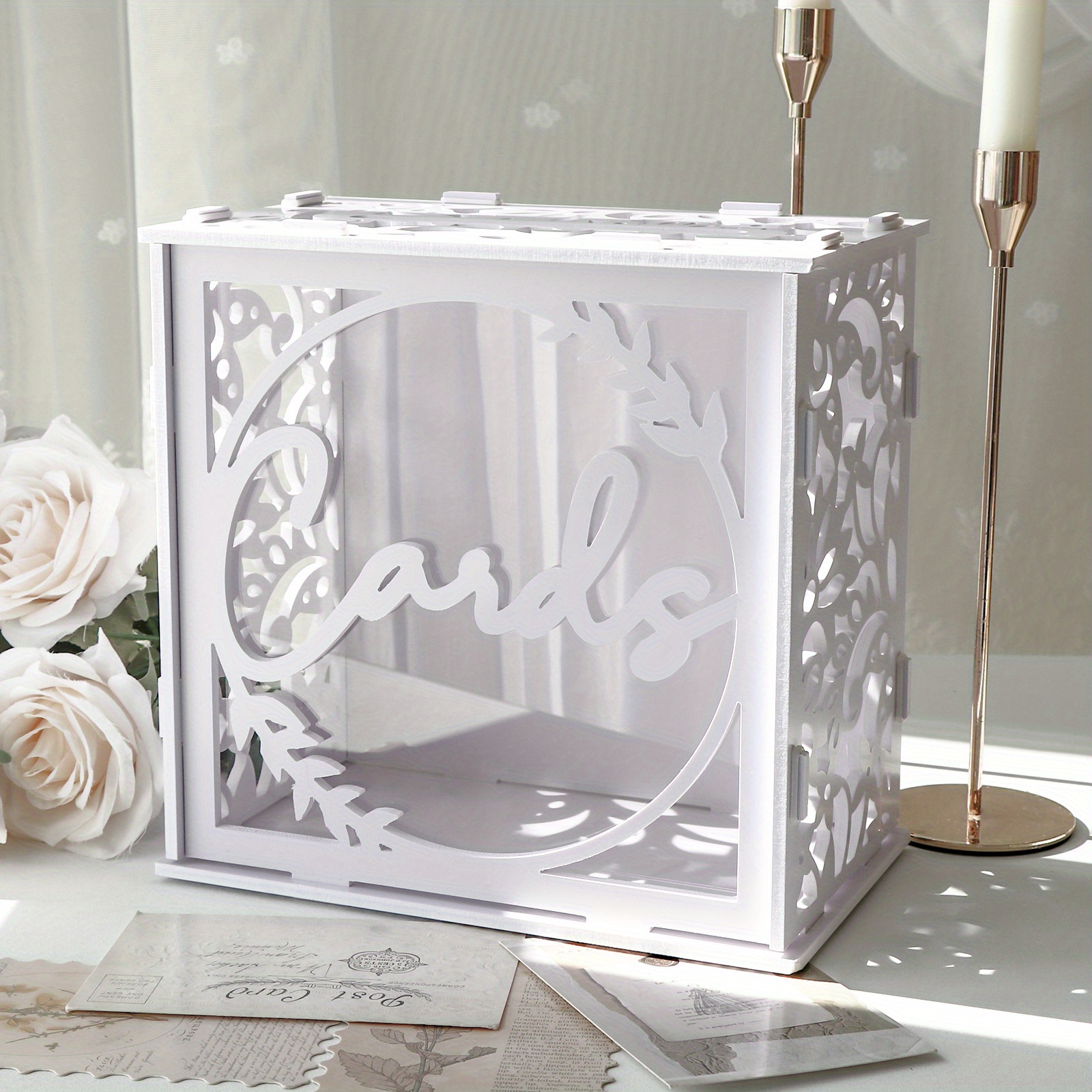 Image of Wedding Card Box Graduation Card Box, White Pvc Gift Card Box With Slot And Acrylic Window, Large Card Box For Wedding Reception Party Graduation Birthday Decorations