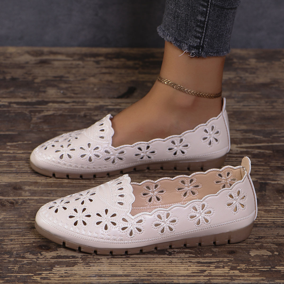 Lace White Flat Loafers Women'* Slip-On Loafers Breathable Cover
