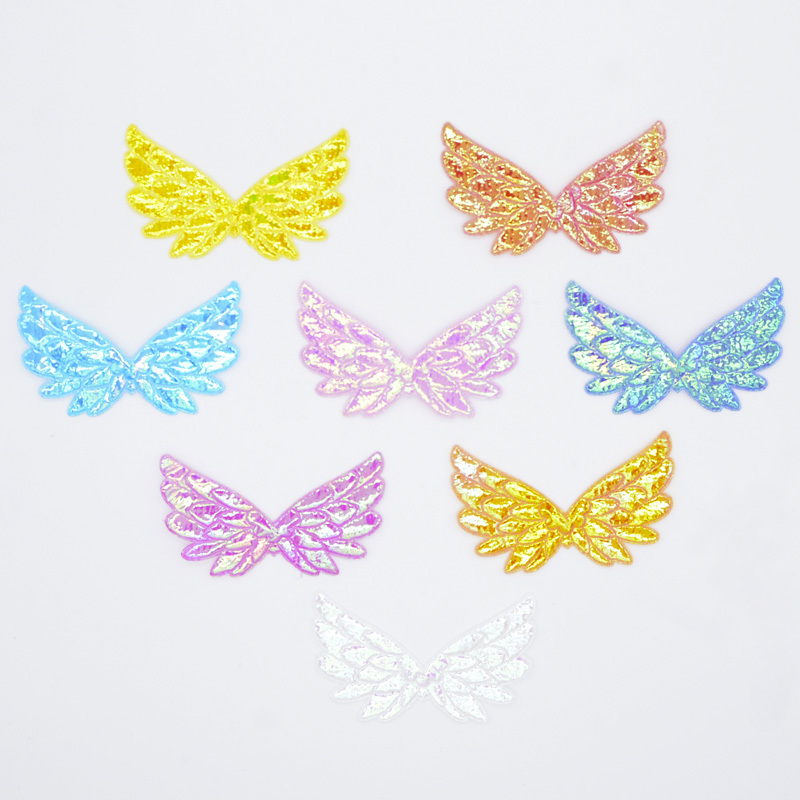 60pcs 5 X 3 Cm/1.97 X 1.18 Inch Glitter Ab Colors Wing Appliques Single Side Iridescent Fairy Wing Patches For Crafts Headwear Bowknot Decor