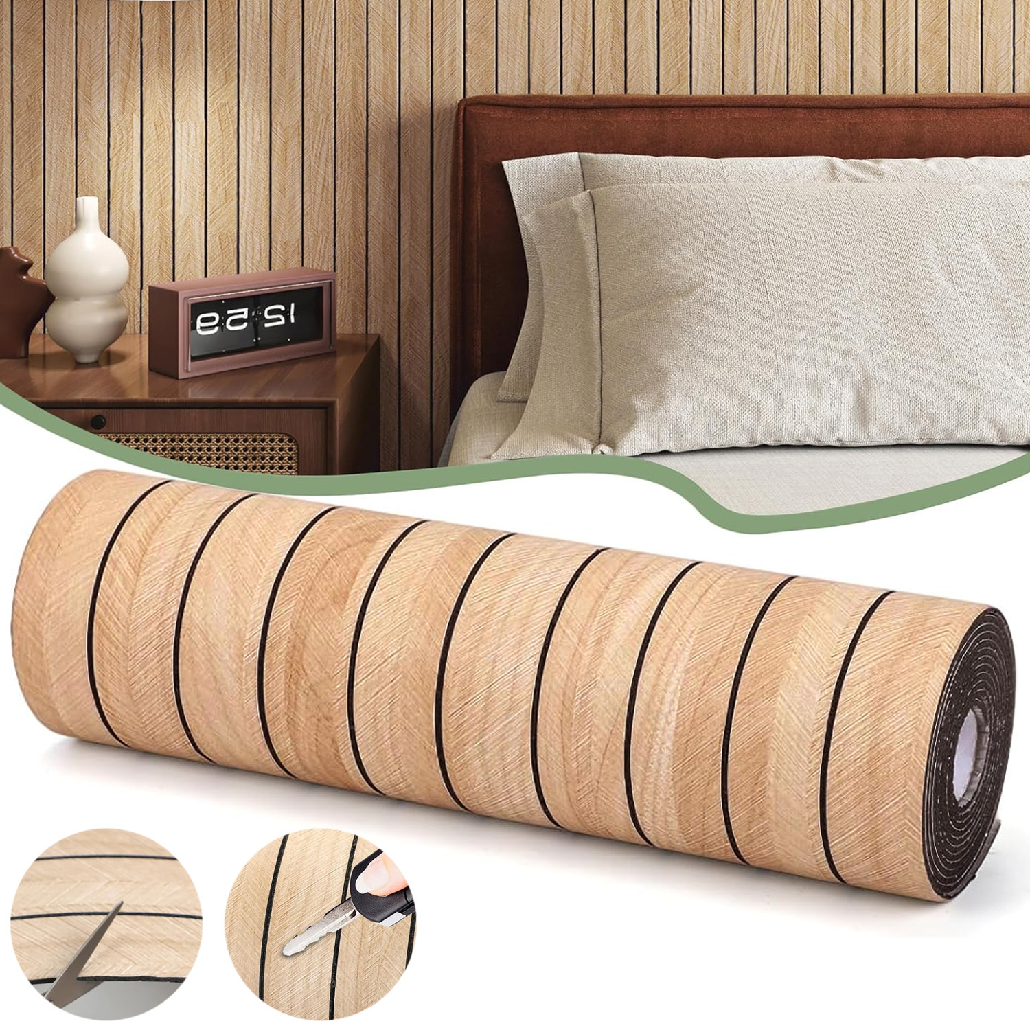 TEMU 3D Schaumstoff Selbstklebende Wandaufkleber mit Holzmaserung, Stereo Dekorative Tapete für Wohnzimmer Schlafzimmer Küche Renovierung
