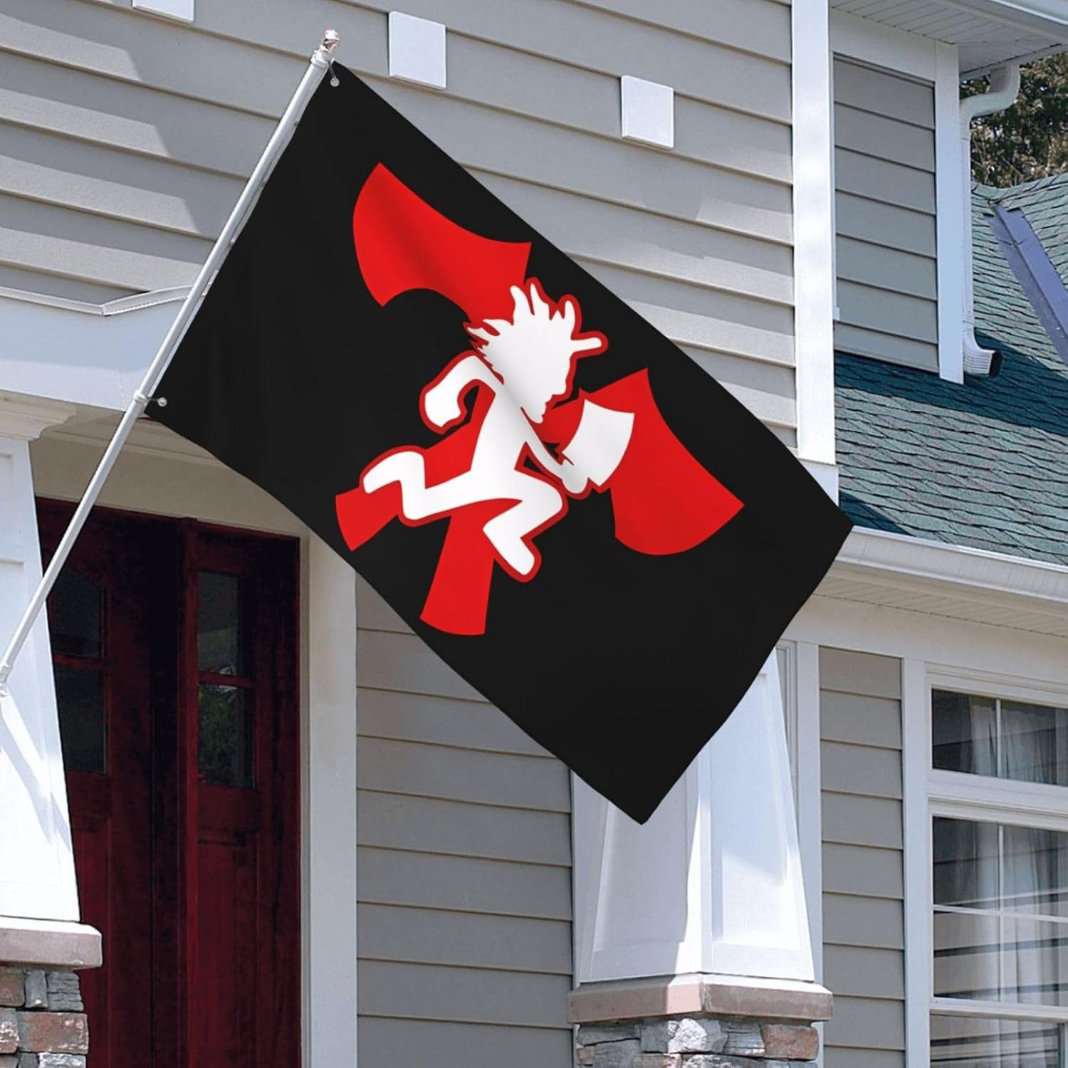 TEMU 1pc Axe For Man Music Icp Flag Banner - Indoor/outdoor Decoration, Vibrant Red And With And , Garden Flag