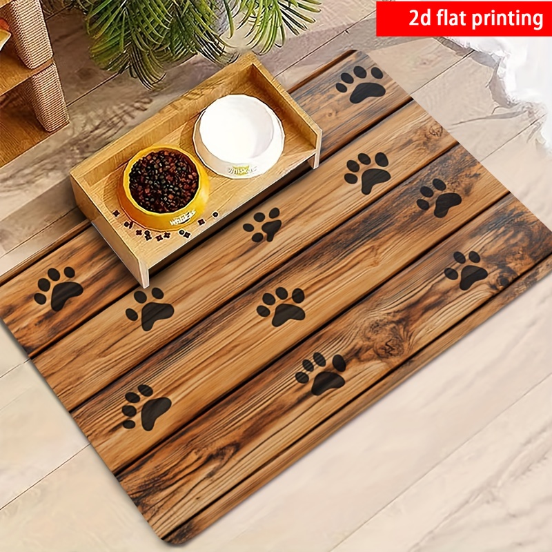 TEMU 2d Flat Printing, 1pc, Pet Feeding Mat With Animal Paw Print Pattern, Non-slip Rubber Base, Brown Distressed Background With Paw Print Pattern,