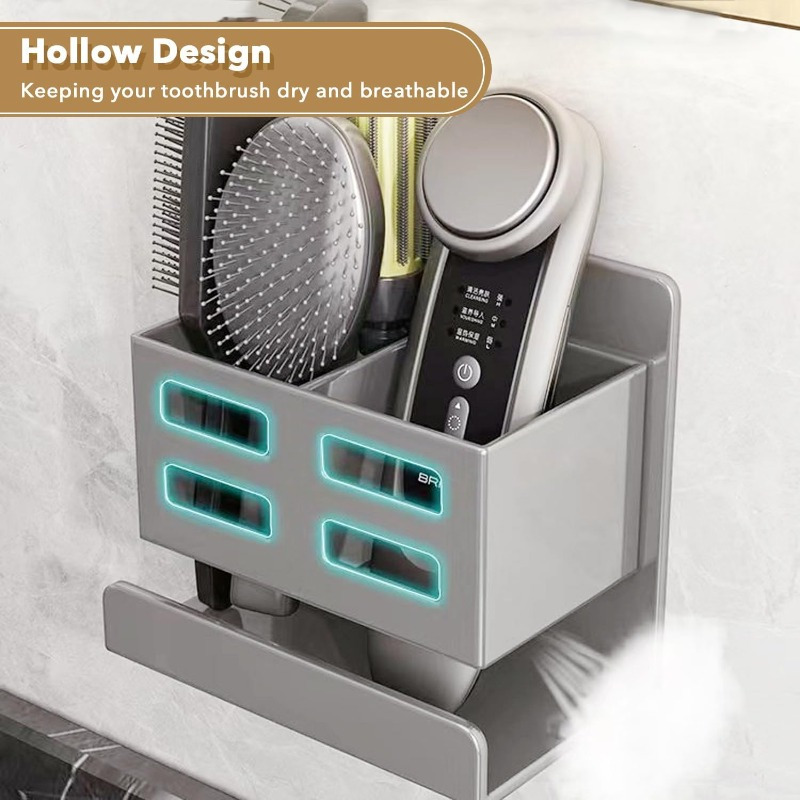 Gray Wall-Mounted Storage Rack for Bathroom Sink, Multifunctional Organizer for Combs, Toothbrushes, And Razors