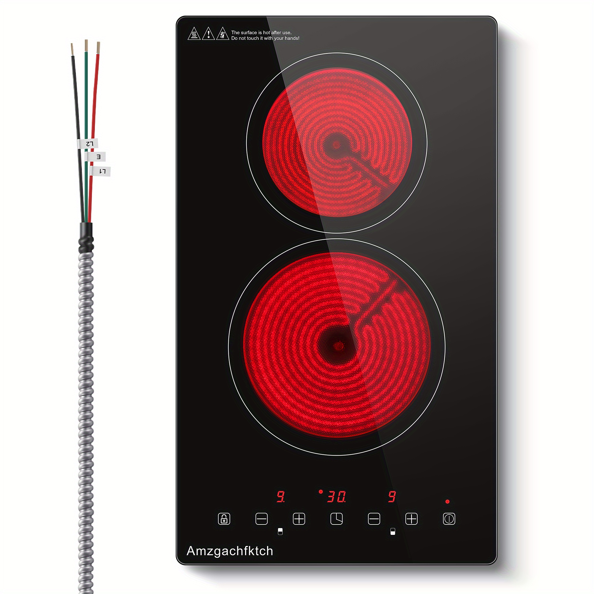 TEMU 2 Burner Electric Cooktop, 12 Inch Built- Stove Top Safety Lock, Timer & Heat Indicator, 3000w, 220v~240v (no Plug) For Modern Kitchens