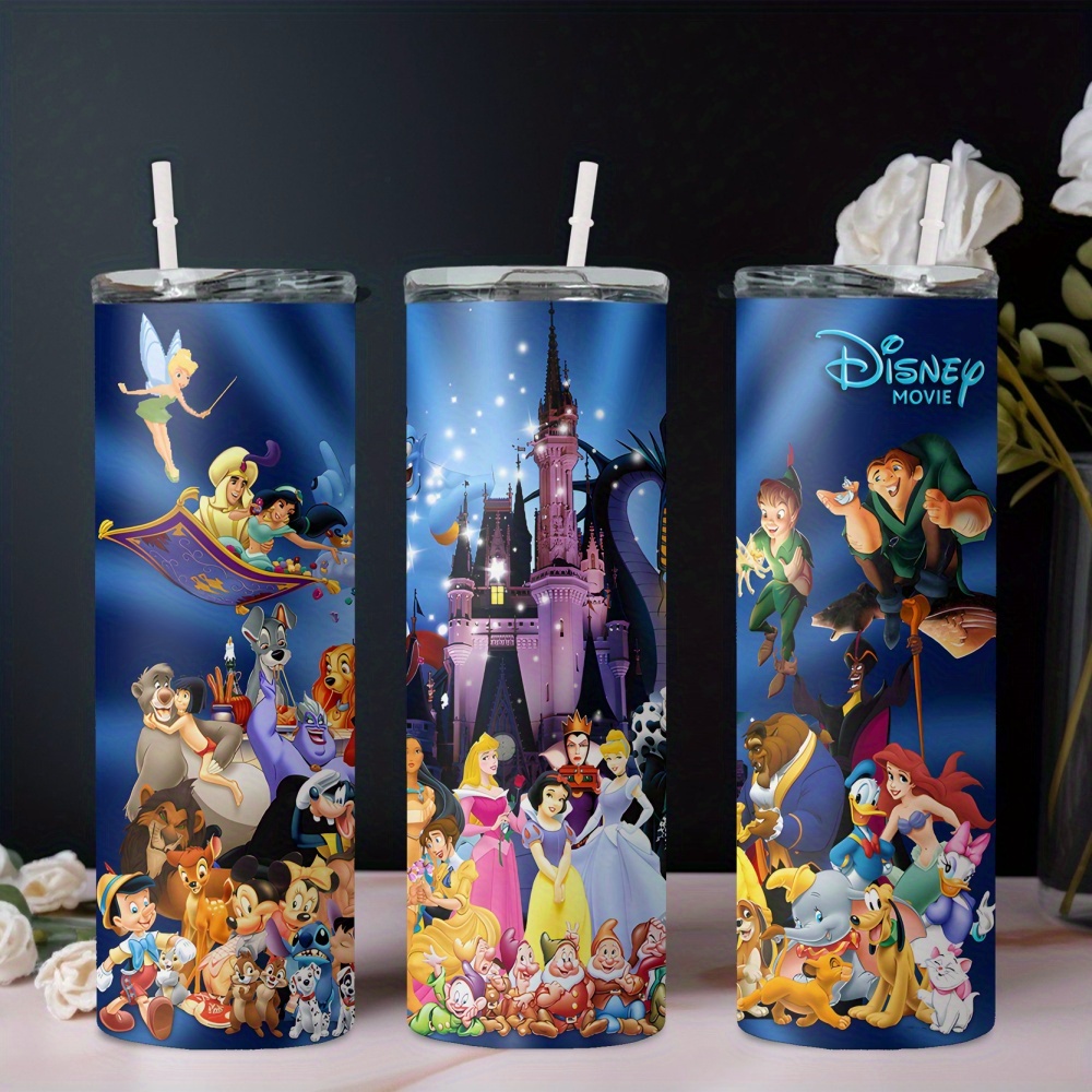 

1pc 20oz Stainless Steel Water Bottle With Disney Castle And Designs, Stainless Steel Insulated And Cold Water Cup Suitable For Daily Use In Cars And Homes, With Straw