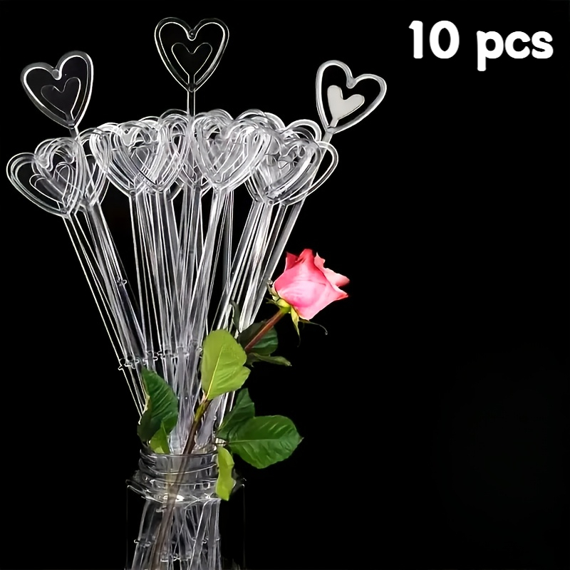 TEMU 10-pcs Love Heart-shaped Transparent Floral Card Holder, Fresh Flower Arrangement Insert Card Holder, Bouquet Greeting Card Holder, Valentine's