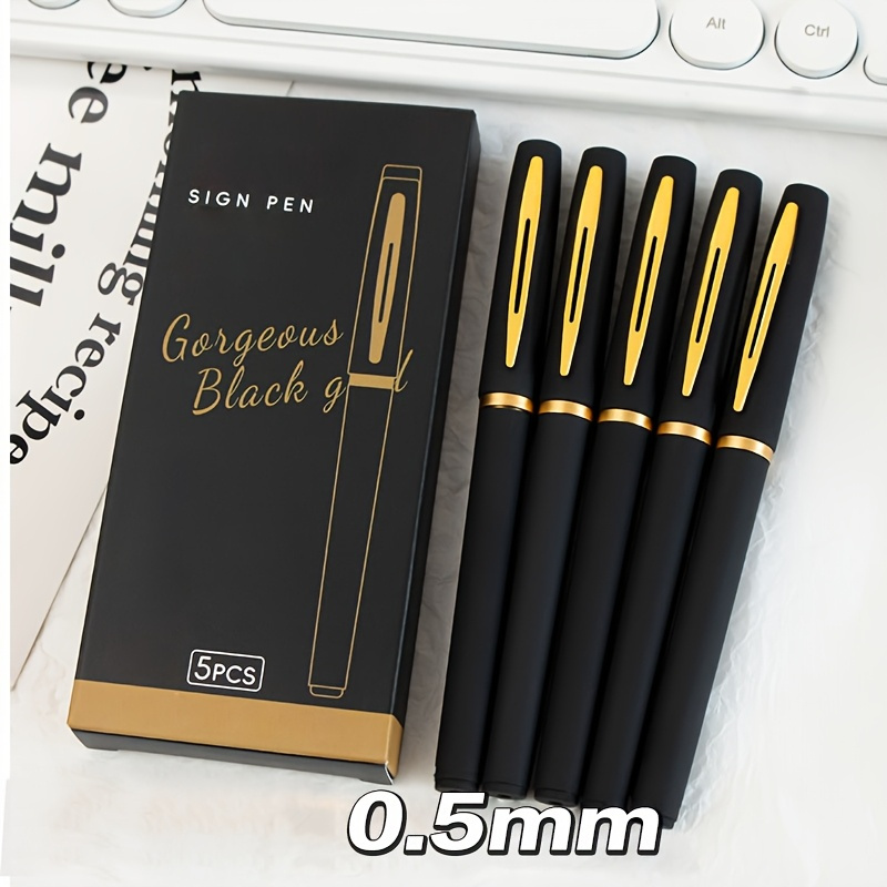 TEMU 5pcs Fashionable Black And Pen Set - 0.5mm/ 0.7mm/ 1.0mm Fine Point Tip, High Smooth Writing, Durable , Elegant Black And , Stationery Suitable