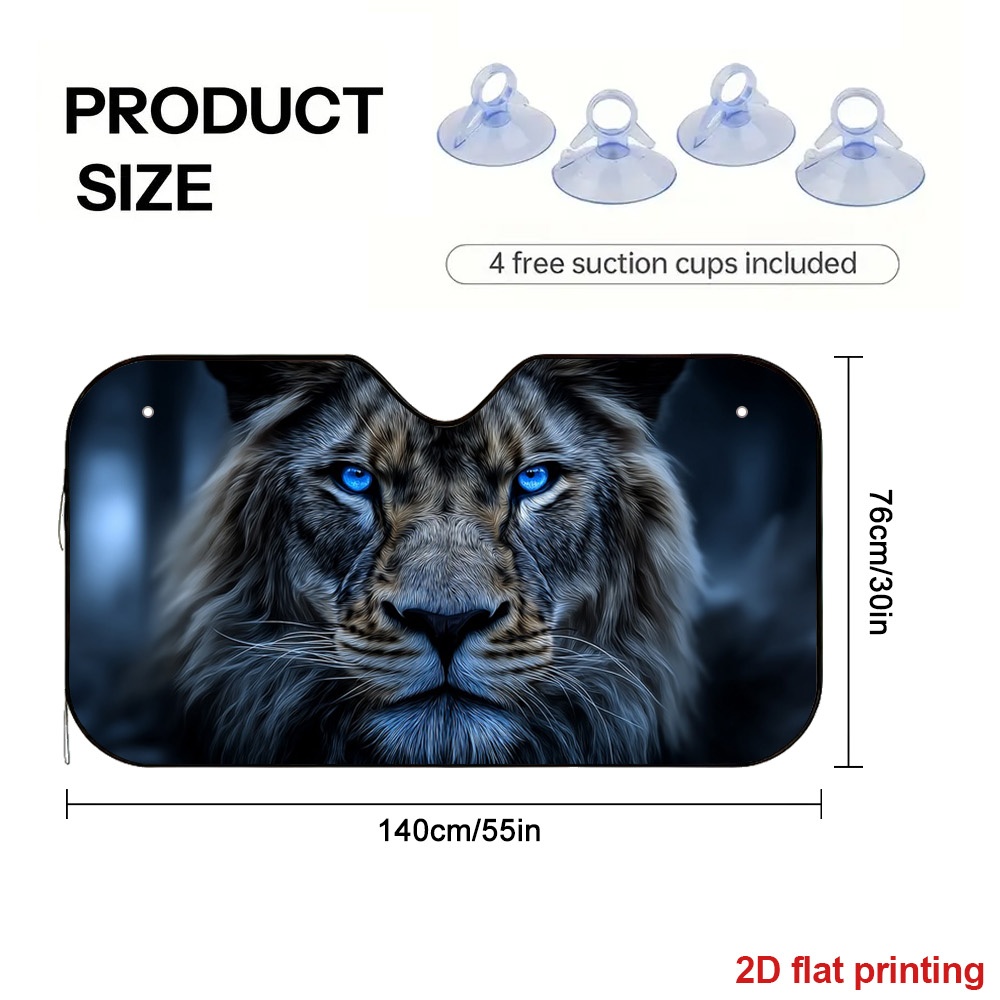 TEMU 1pc 2d Flat Funny Lion Pattern Car Sun Shade, Automotive Front Windshield Sunshade Visor, Foldable Uv Blocking Heat Reflective Protector Cover,