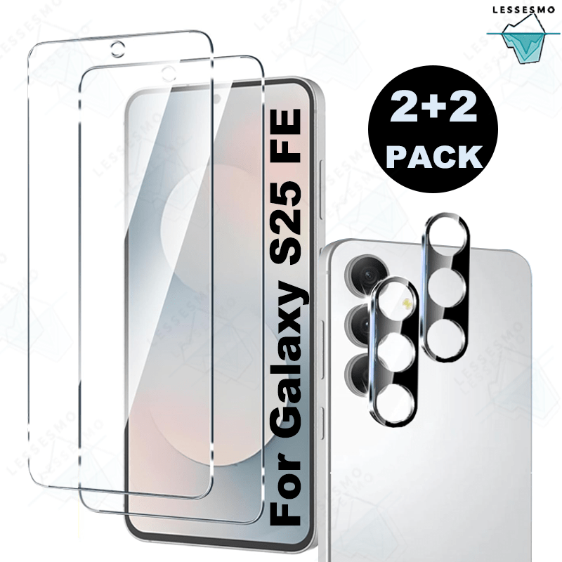 E-shop 2+2er-Pack für Samsung Galaxy S25 FE Display Schutz und Objektiv Schutz, 9H gehärtetes Glas, 99,99% HD-Klarheit, kratz- und verschleißfest,