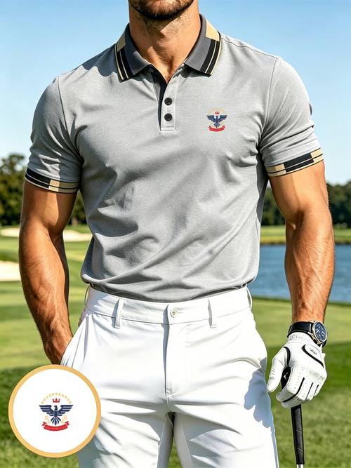 Artikelbild positives und negatives -abzeichen herren kontrastgestreiftes kurzarm shirt einfarbig weiß 3-button atmungsaktives business golf top sommer shirt 260703a3f047