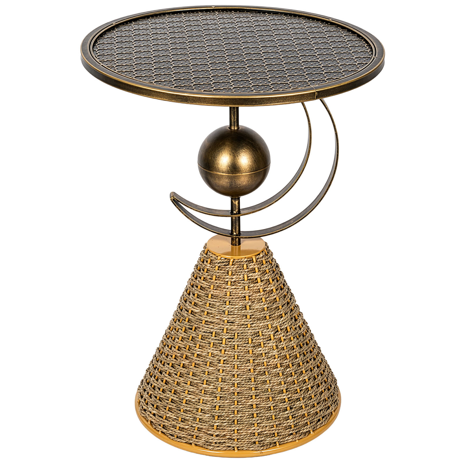 Image of Metal Iron Craft Moon-shaped Side Table Table Coffee Table Handmade Weaving For Living Room, Balcony, , Bar, Coffee Shop