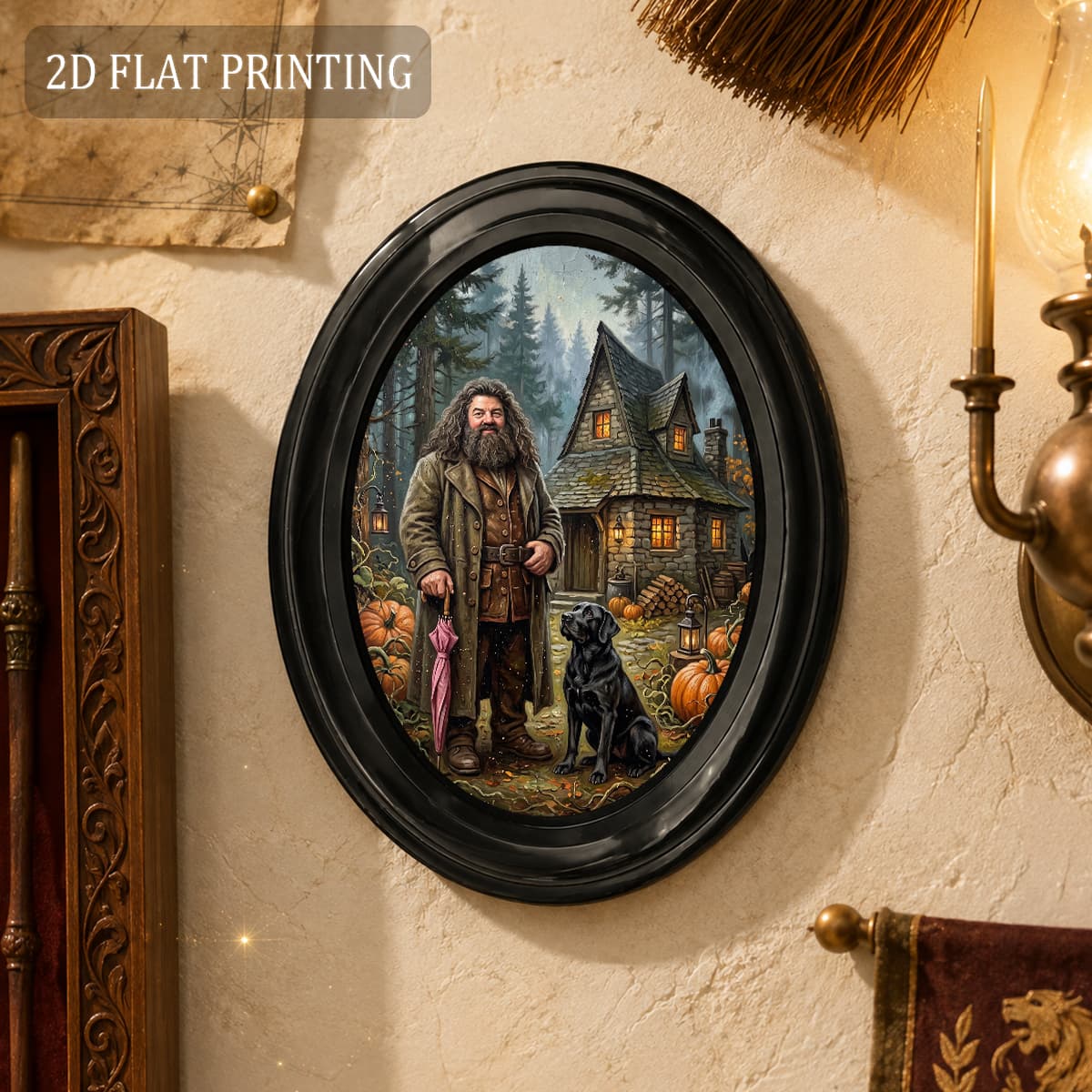 TEMU 2d Flat, 1pc Wb Harry Potter Hagrid' Hut Photo Frame & - Vintage Wood Plaque Wall Decor Suitable For Hogwarts, Hagrid' Cabin Art, Movie Wall