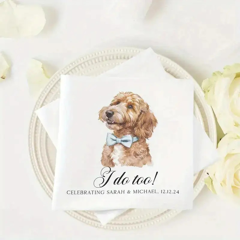 TEMU Custom Personalized Pet Napkins, Personalized Dog Napkins, Wedding Napkins, Custom Pet Cocktail Napkins, Engagement Napkins, Cocktail And Lunch