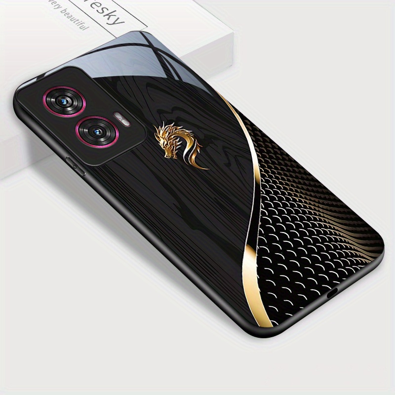 TEMU Funda para Teléfono - Cubierta Trasera Antigolpes para Moto Edge 50 y Edge 50 Fusion, con Diseño de Cabeza de Dorado y Vidrio Templado con Grano