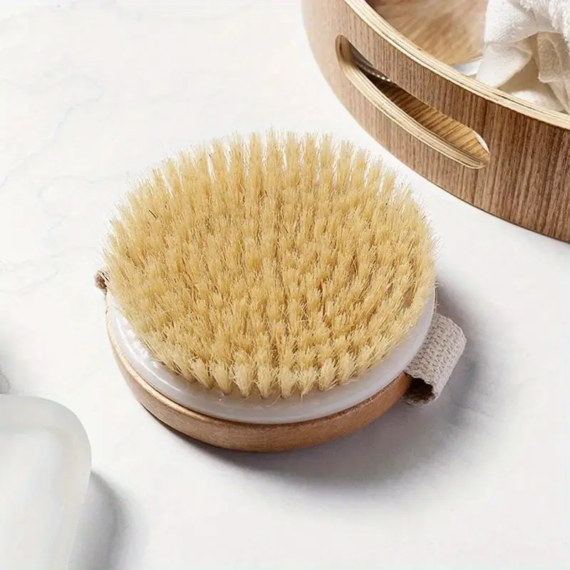 broche de massage à poils naturels - poils et avec manche ergonomique en bois pour humide/ , beige , outil d exfoliation et , piles/électricité, idéal pour , design compact pour voyage Détails du produit 2