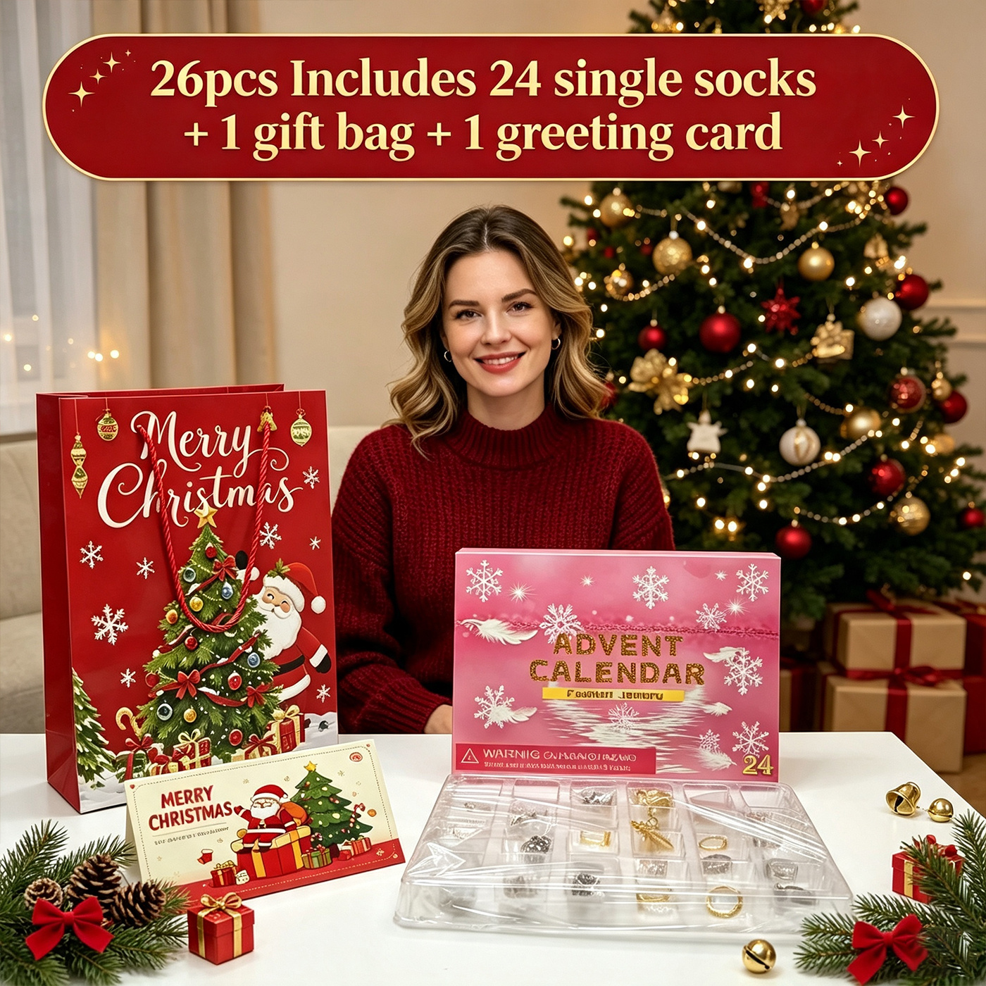 2026 Christmas Advent Calendar Gift, 24-Grid Holiday Countdown