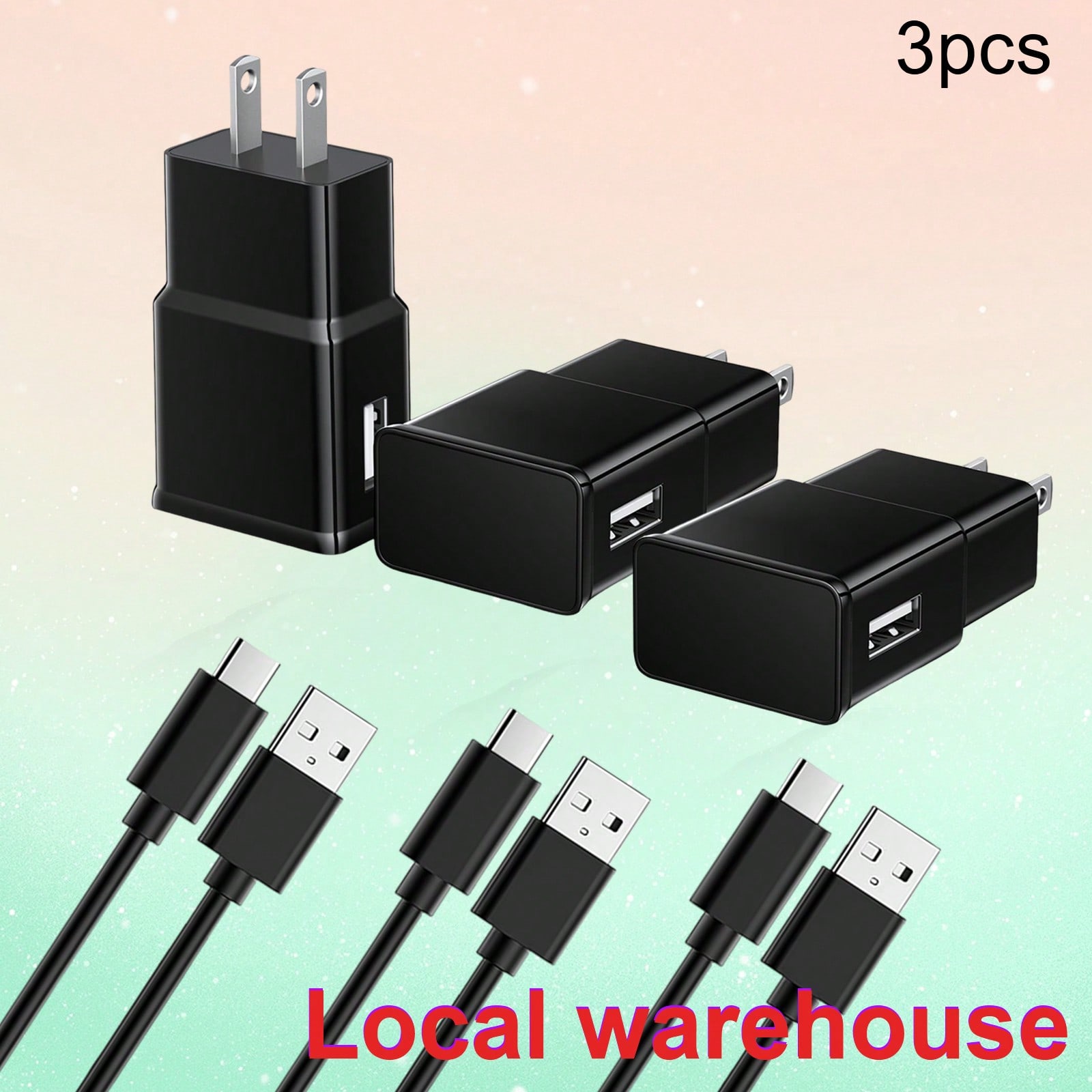 TEMU 3-pack Phone Charger Set: 3x Usb Wall Charger Plug + 3x 4ft Usb-a To Type-c Cables - Universal For Galaxy & Devices | Local Warehouse