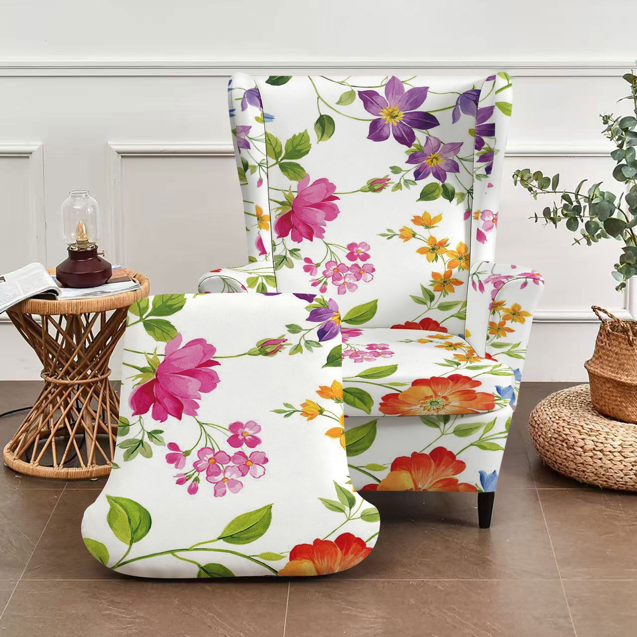 TEMU Fundas para bancos de tigre con estampado floral colorido 2D, juego de 2 piezas, fundas para sofás individuales con reposabrazos y respaldo,